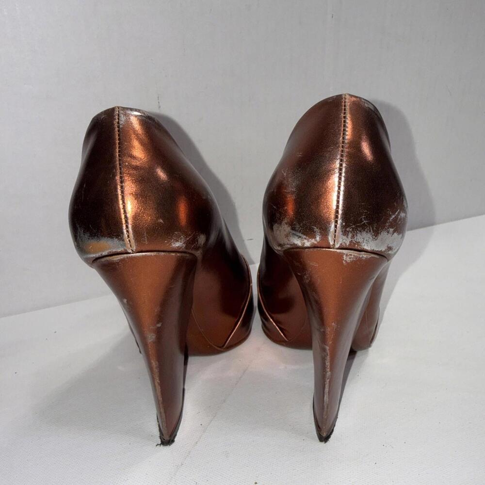 Yves Saint Laurent YSL Basket Orange Bronze Leather Designer Heels Sandals 37.5 - Picture 7 of 15